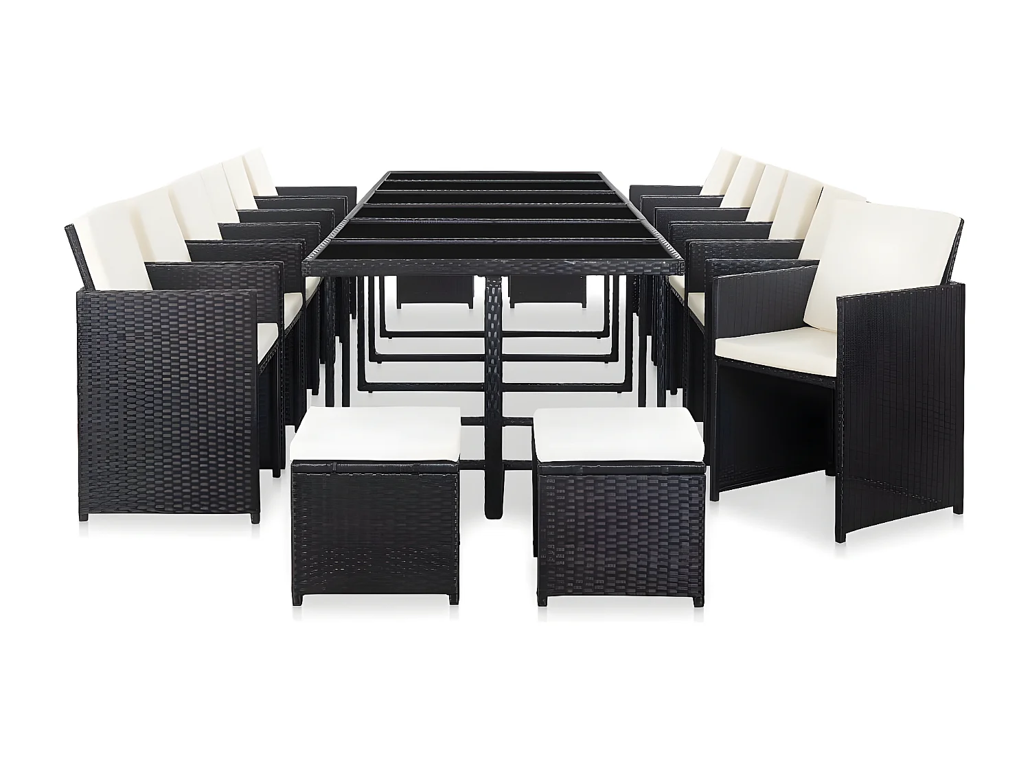 Salon de jardin 17 pcs avec coussins Résine tressée Noir 2