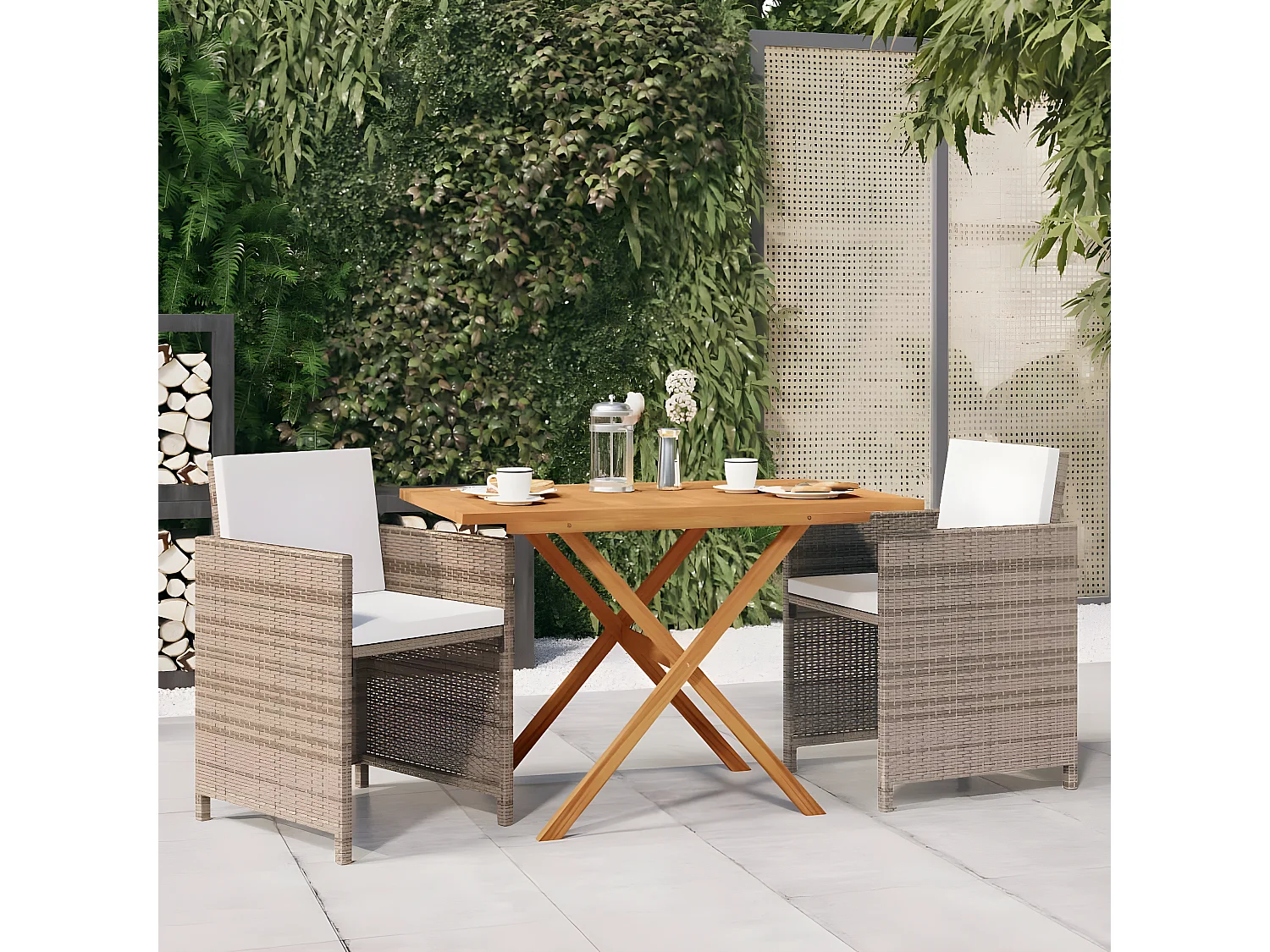 Ensemble de salle à manger de jardin 3 pcs avec coussins Beige