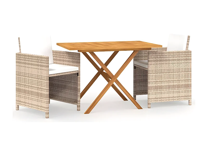 Ensemble de salle à manger de jardin 3 pcs avec coussins Beige