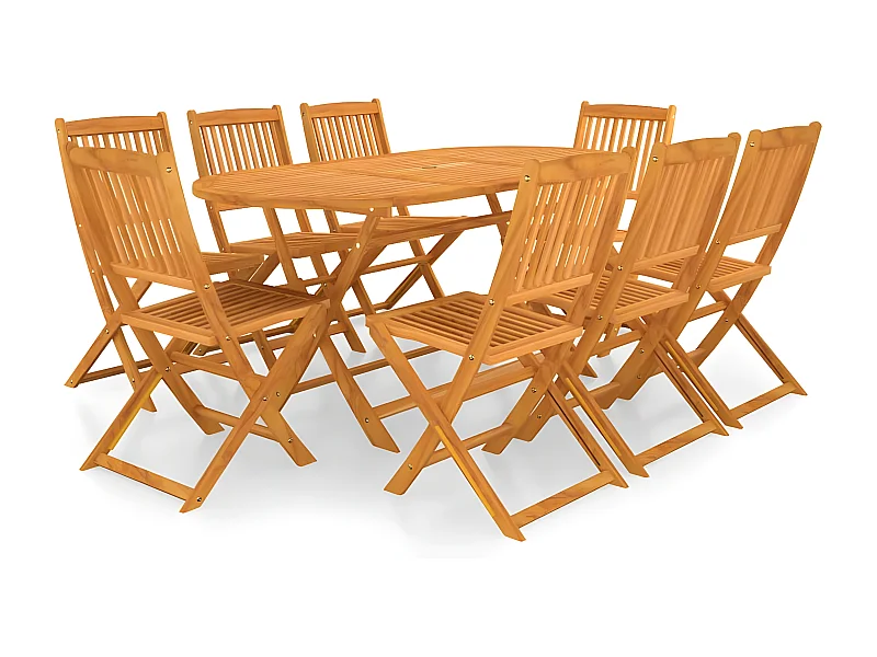 Mobilier à dîner de jardin pliable 9 pcs Bois d'acacia solide