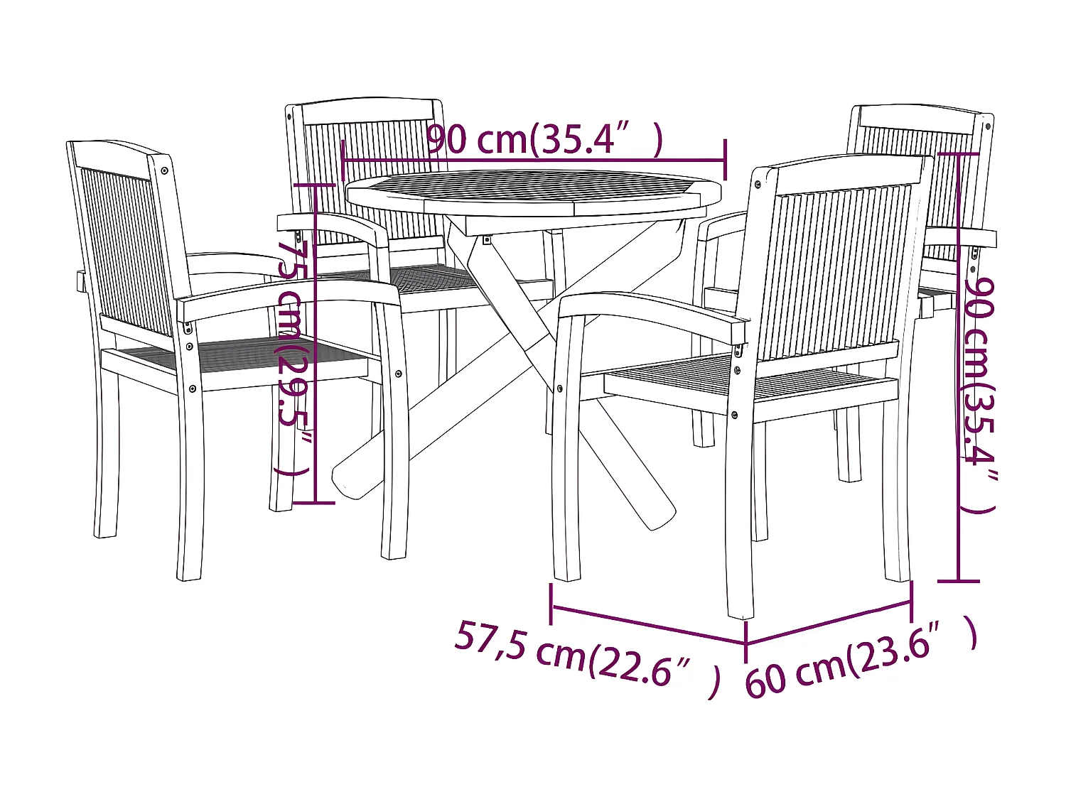 Ensemble de salle à manger de jardin 5 pcs Bois de teck massif 4