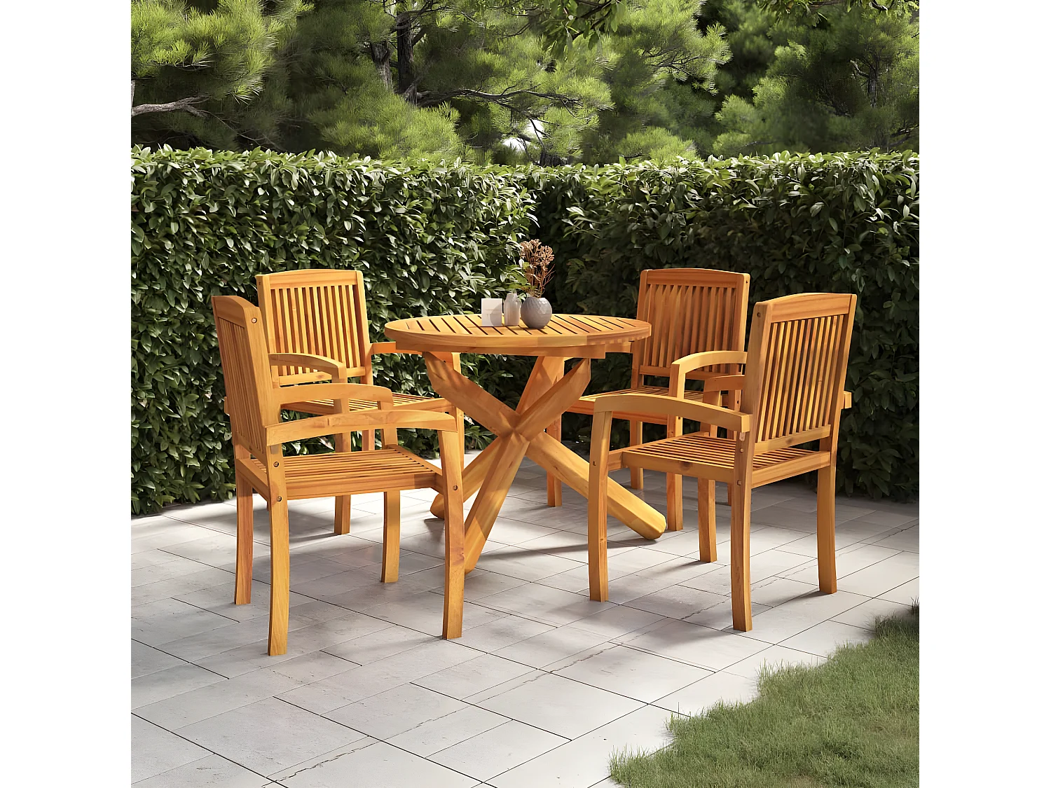 Ensemble de salle à manger de jardin 5 pcs Bois de teck massif 4