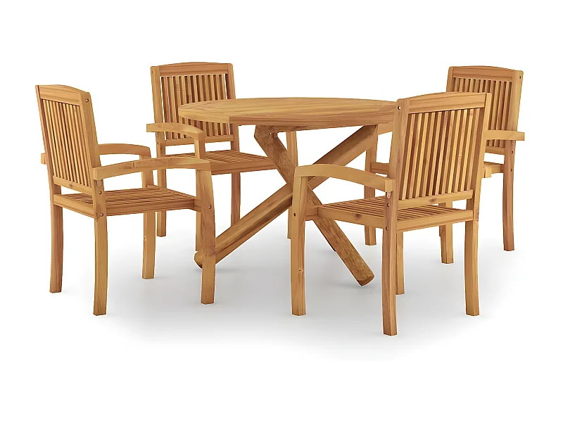 Ensemble de salle à manger de jardin 5 pcs Bois de teck massif 4