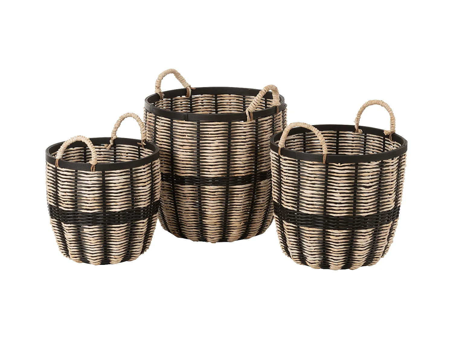 Lot de 3 Paniers Déco "Corono" 41cm Noir & Naturel