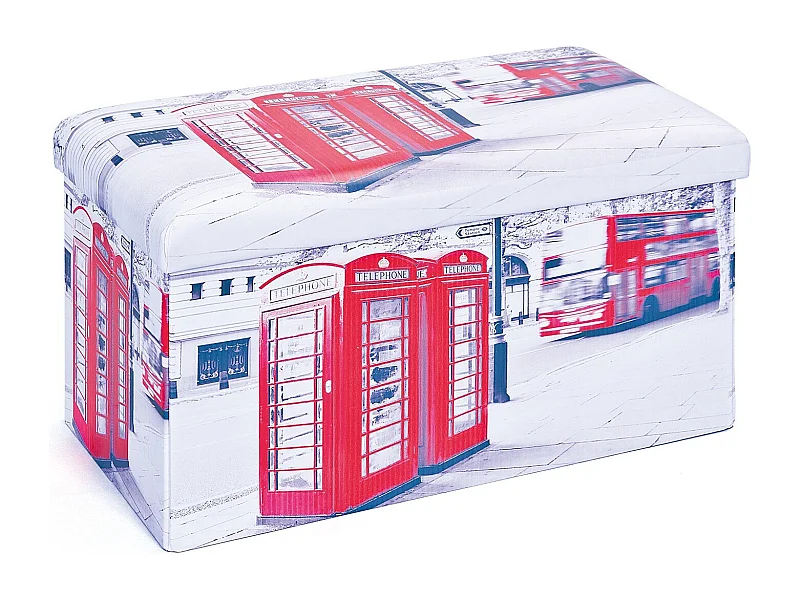 Boîte de Rangement Pliable "London" 76cm Blanc & Rouge