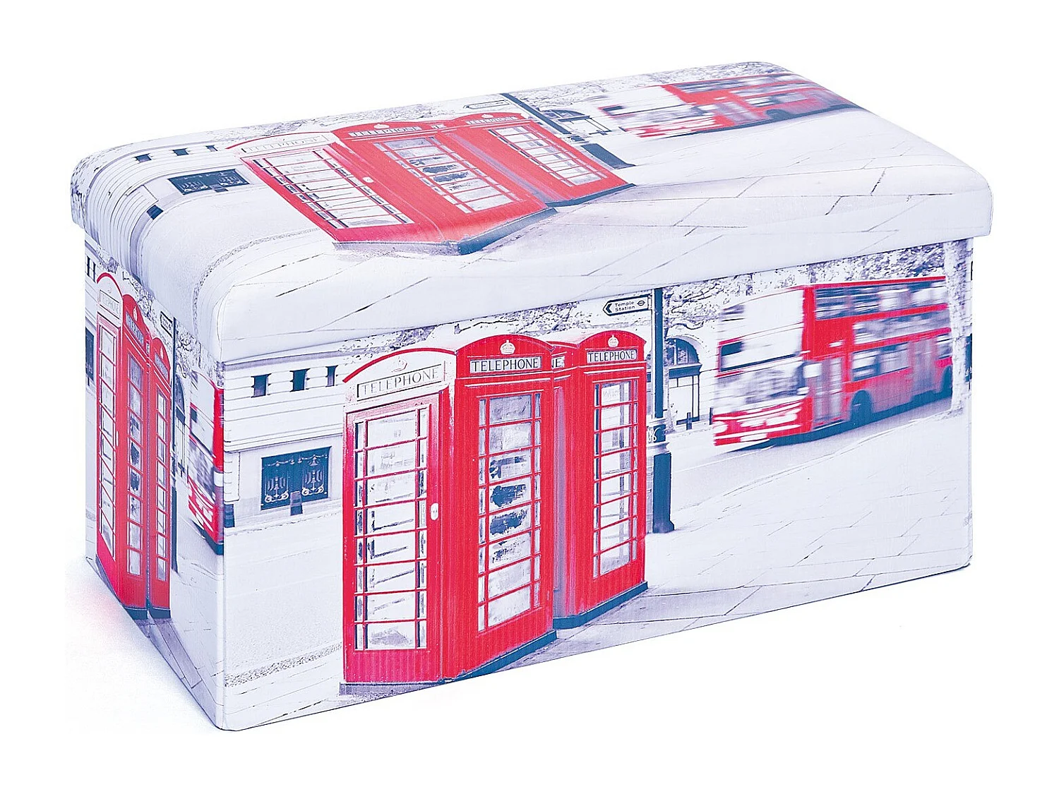 Boîte de Rangement Pliable "London" 76cm Blanc & Rouge