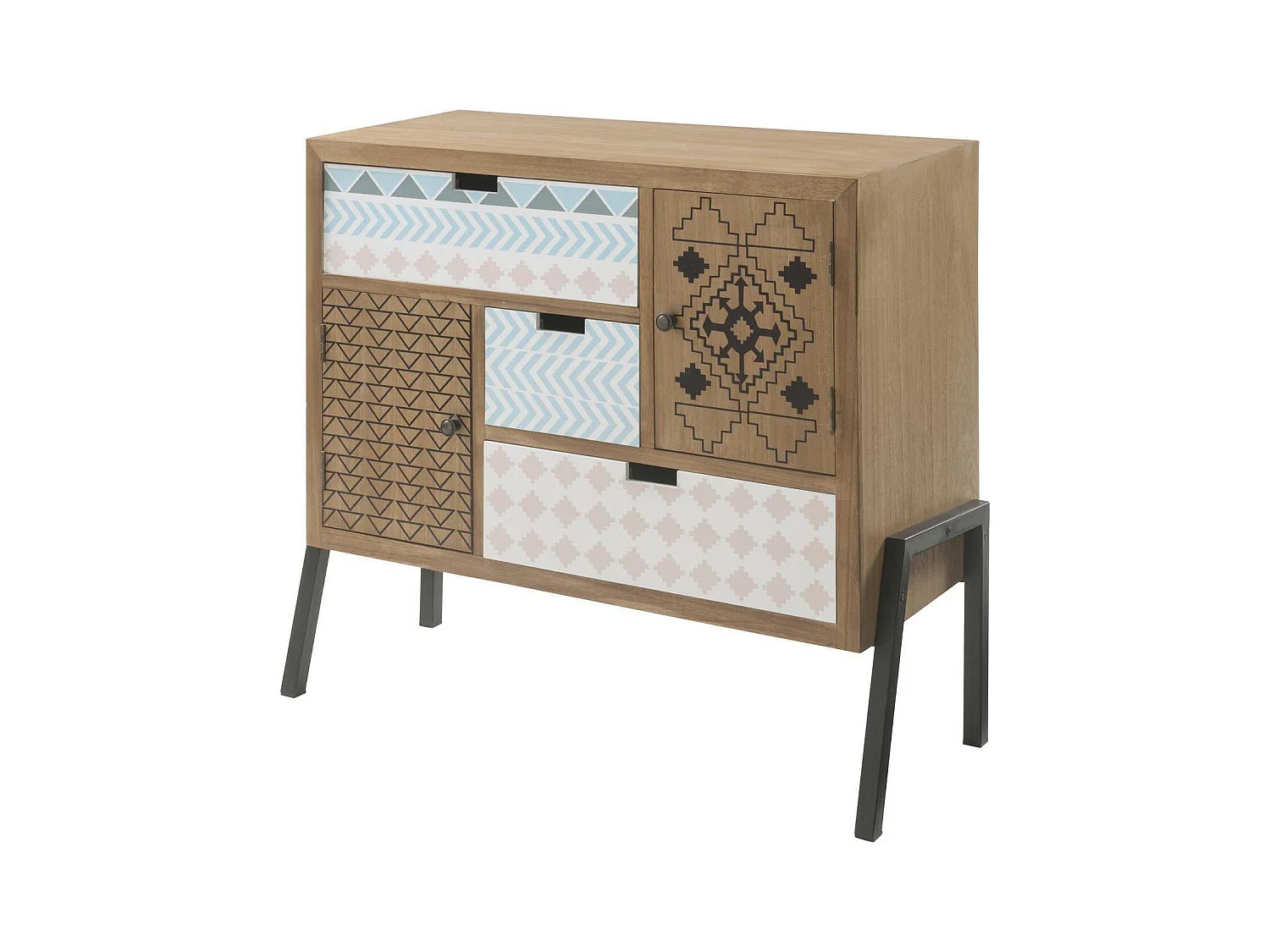 Console 2 Portes & 3 Tiroirs "Damayo" 85cm Marron