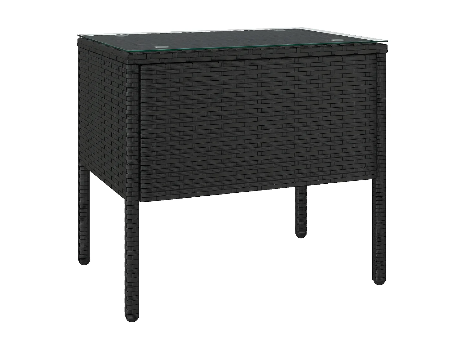 Table d'appoint noir 53x37x48 poly rotin et verre trempé