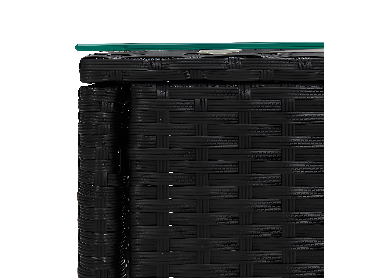 Table d'appoint noir 53x37x48 poly rotin et verre trempé