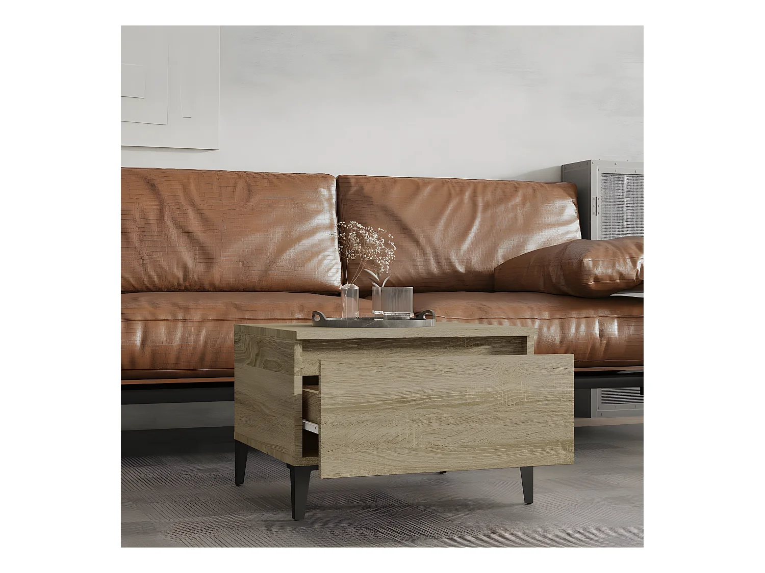 vidaXL Mesa auxiliar madera contrachapada roble Sonoma 50x46x35 cm Marrón