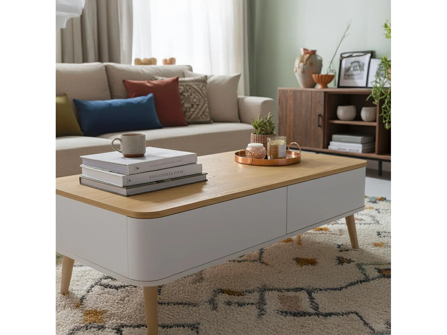 Table Basse Scandinave "Arvika" 95cm Blanc