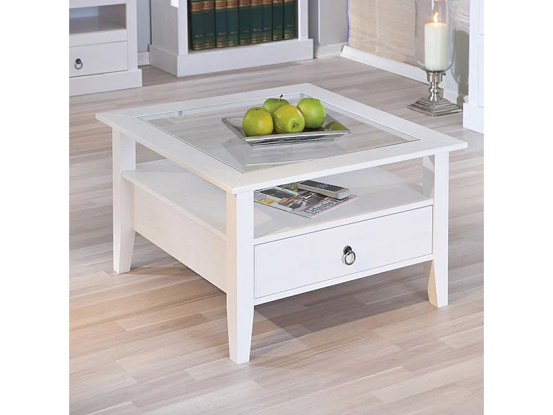 Table Basse en Pin Massif "Abigael" 75cm Blanc