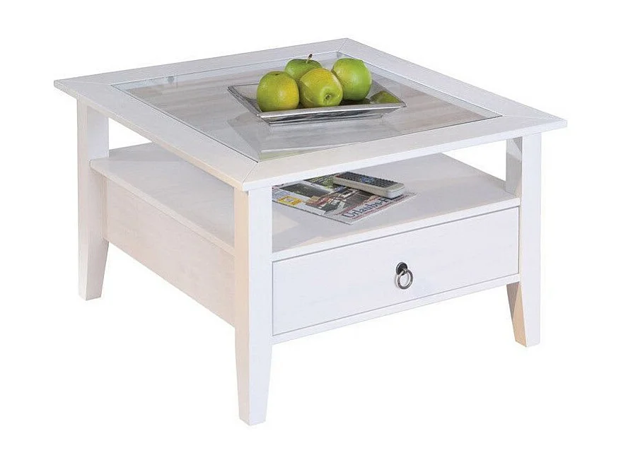 Table Basse en Pin Massif "Abigael" 75cm Blanc