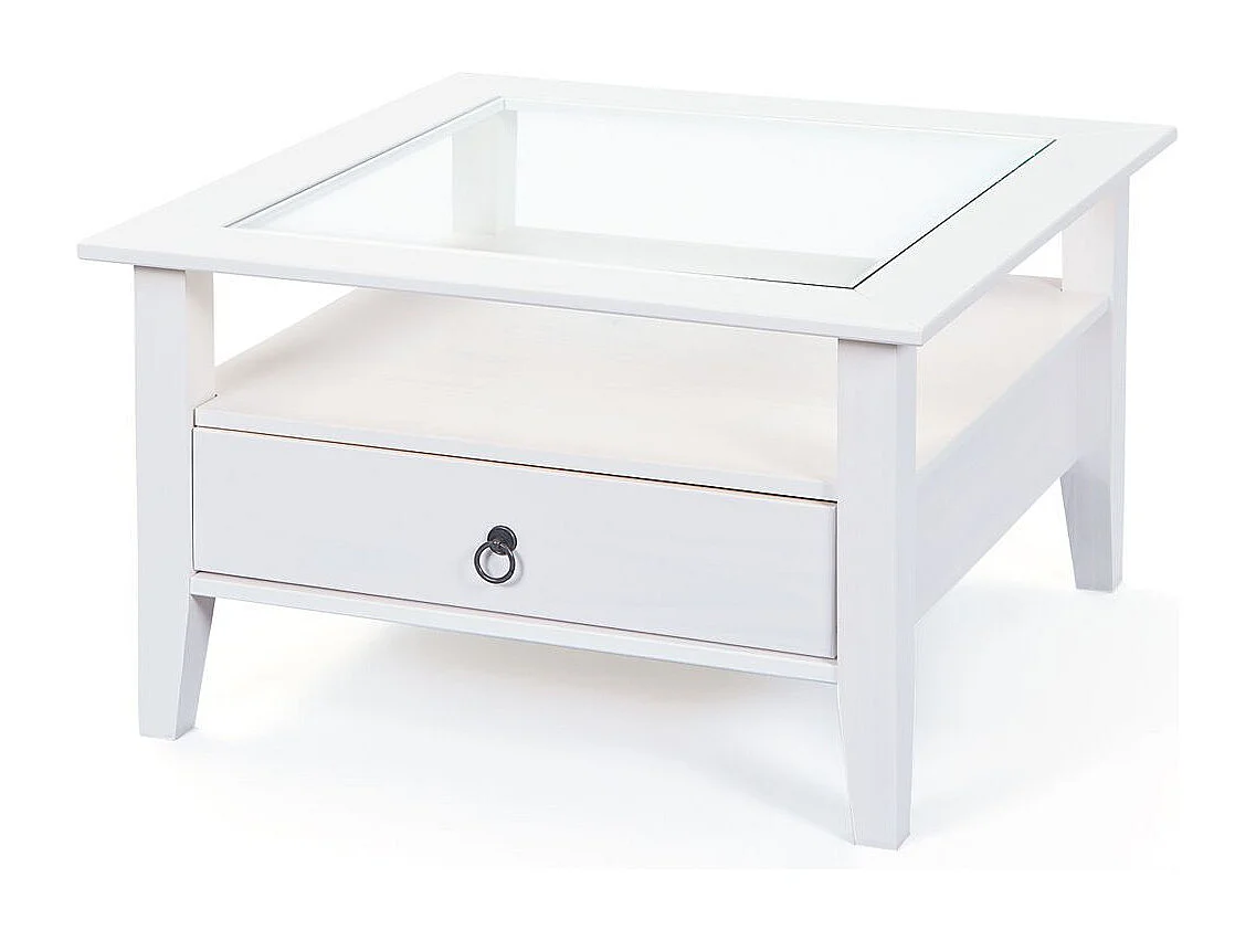 Table Basse en Pin Massif "Abigael" 75cm Blanc