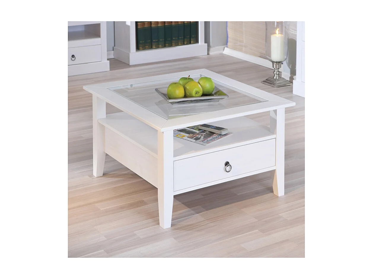 Table Basse en Pin Massif "Abigael" 75cm Blanc