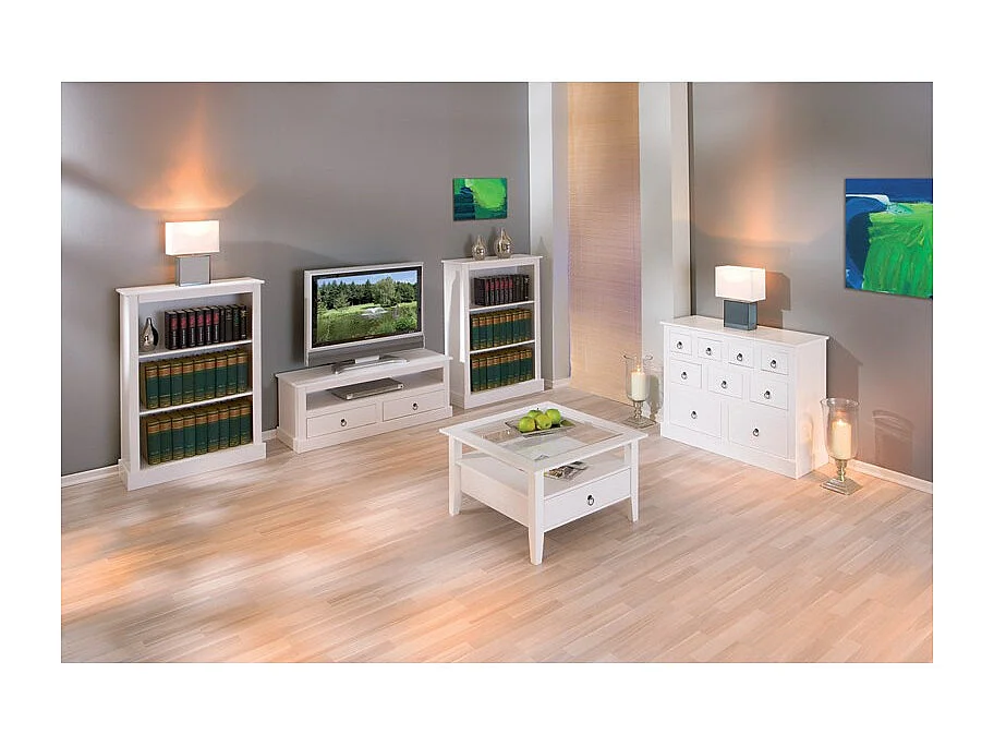 Table Basse en Pin Massif "Abigael" 75cm Blanc