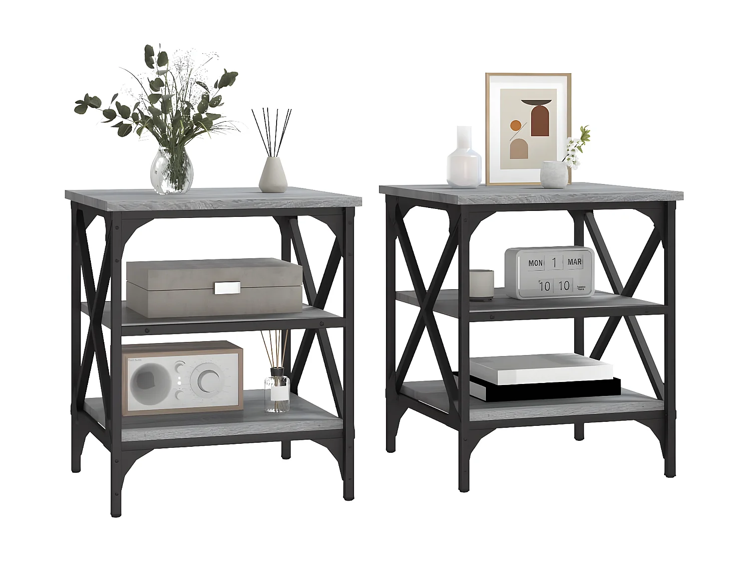 vidaXL Mesas auxiliares 2 uds madera gris Sonoma 40x42x50 cm