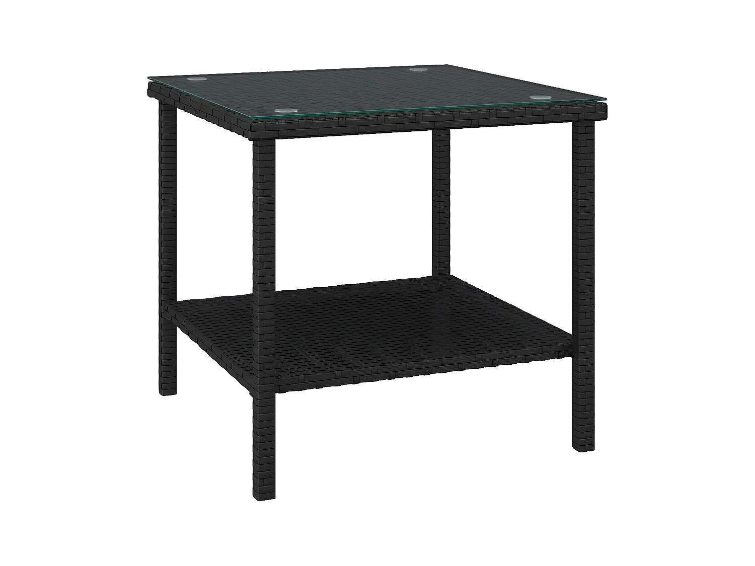 Table d'appoint noir 45x45x45 poly rotin et verre trempé