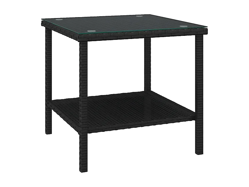 Table d'appoint noir 45x45x45 poly rotin et verre trempé