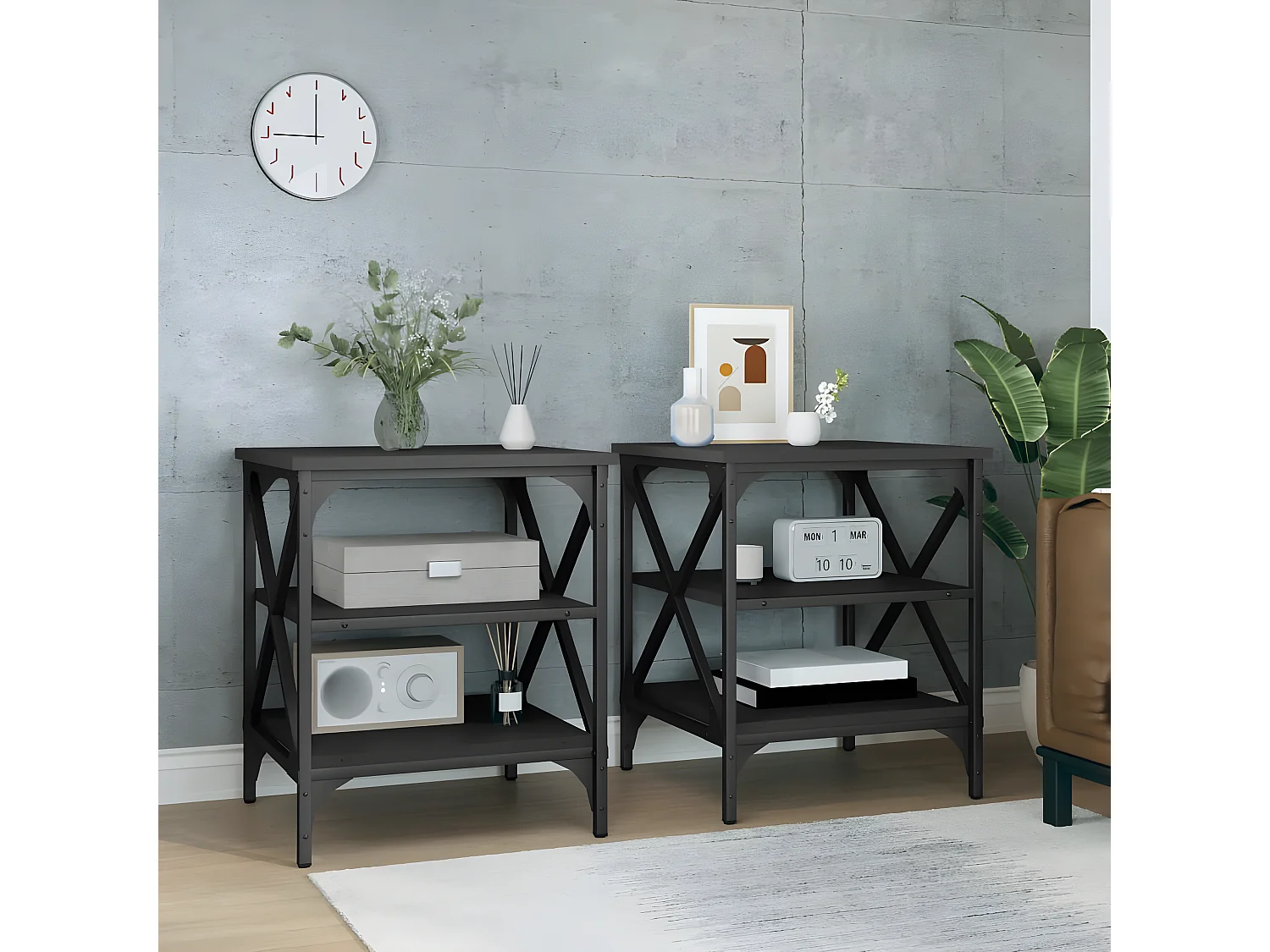 Tables d'appoint 2 pcs Noir 40x42x50 Bois d’ingénierie