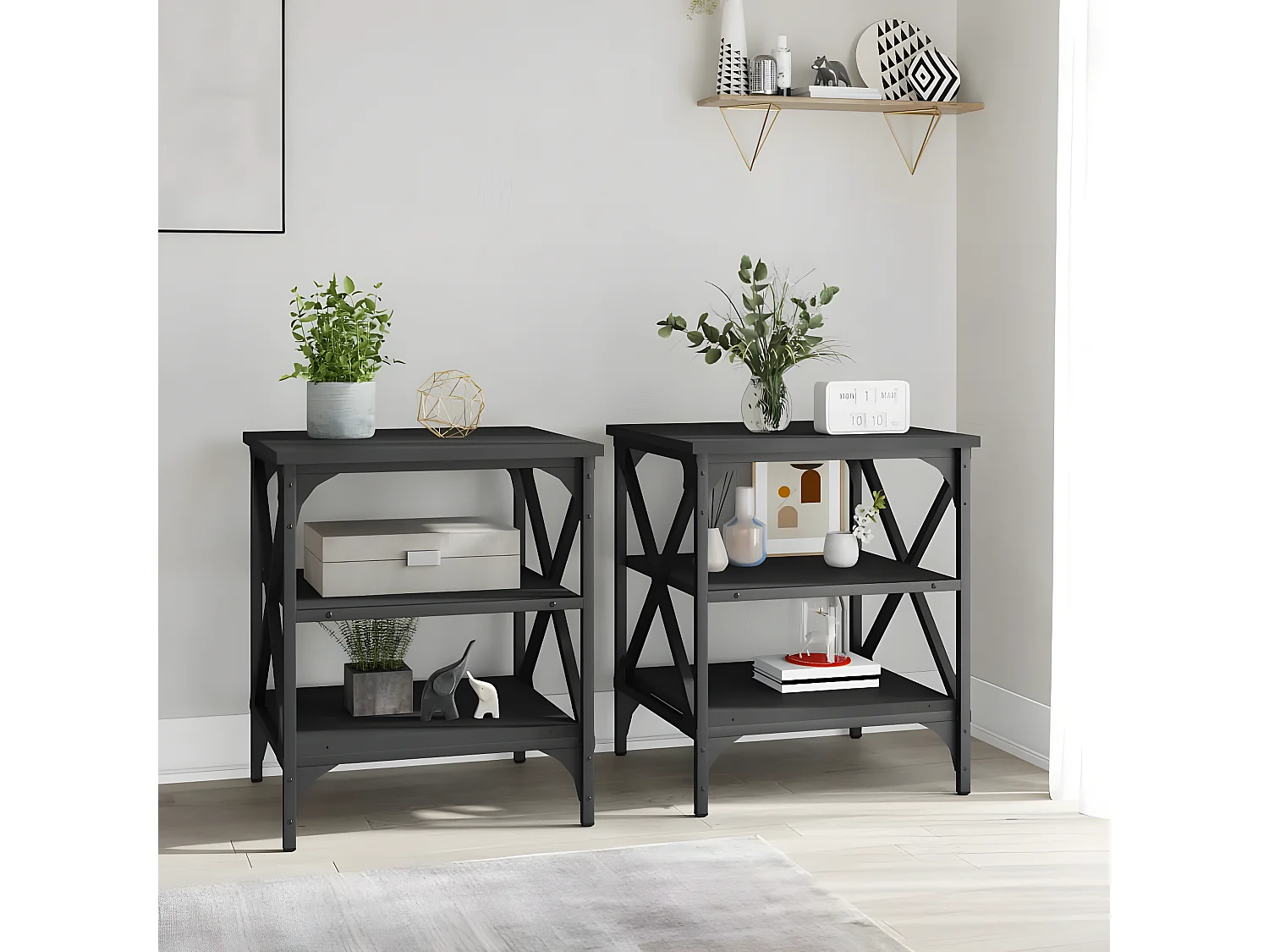 Tables d'appoint 2 pcs Noir 40x42x50 Bois d’ingénierie