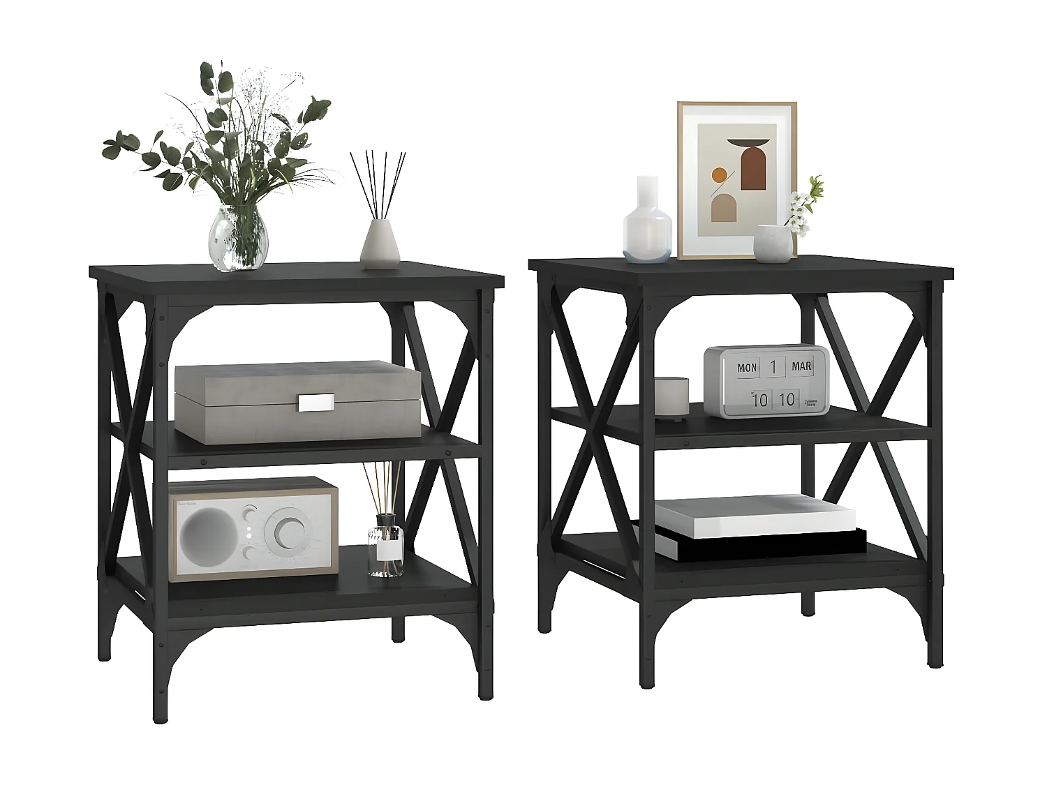 Tables d'appoint 2 pcs Noir 40x42x50 Bois d’ingénierie