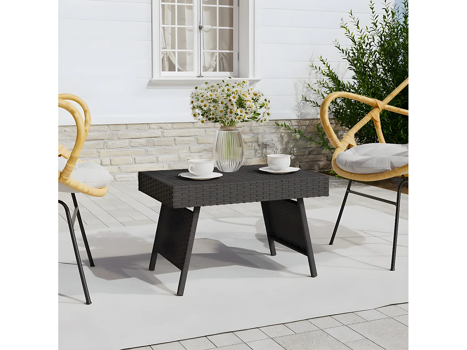 vidaXL Mesa auxiliar plegable ratán sintético negro 60x40x38 cm