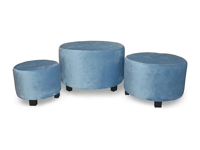 Set de 3 poufs Rondeo Velours Bleu