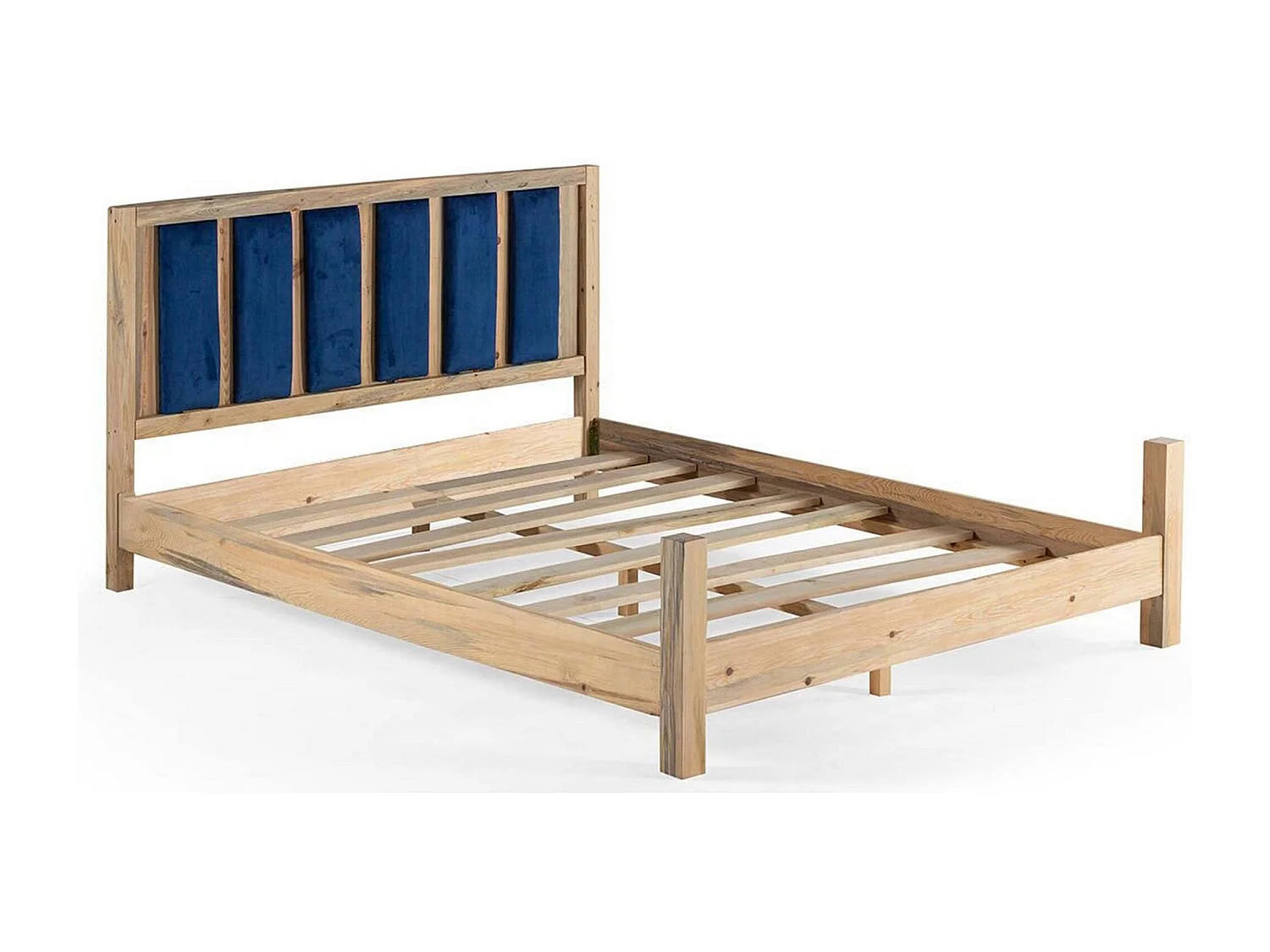 Lit double Kiem 140x200cm Pin massif Clair et Velours Rouge