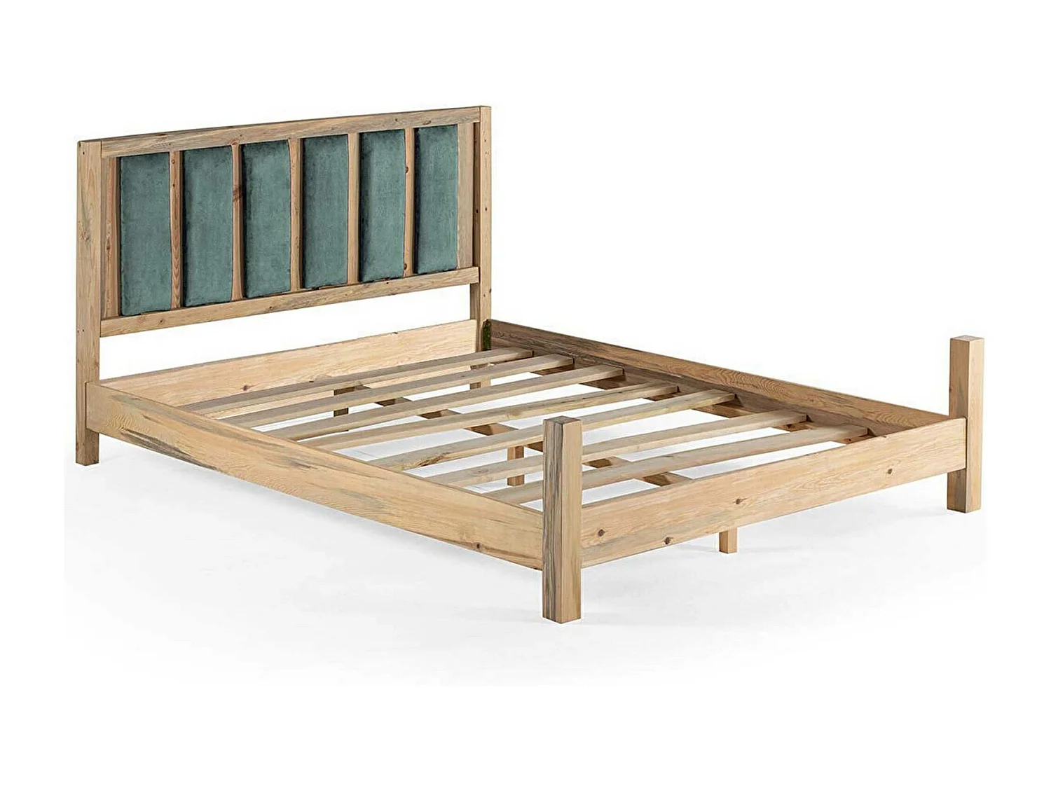 Licht massief houten bed met zacht hoofdeinde van Mirenda-stof - 7 maten-Kleur Licht groen-Slapen 160x200cm