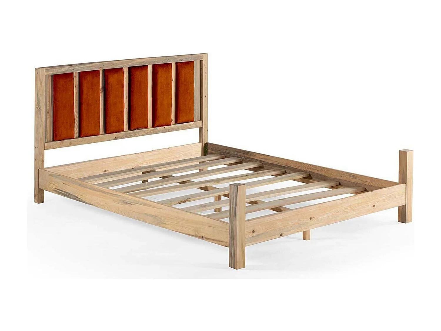 Licht massief houten bed met zacht hoofdeinde van Mirenda-stof - 7 maten-Kleur Licht groen-Slapen 160x200cm