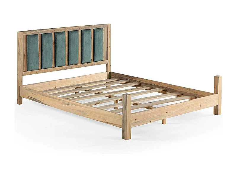 Licht massief houten bed met zacht hoofdeinde van Mirenda-stof - 7 maten-Kleur Licht groen-Slapen 160x200cm