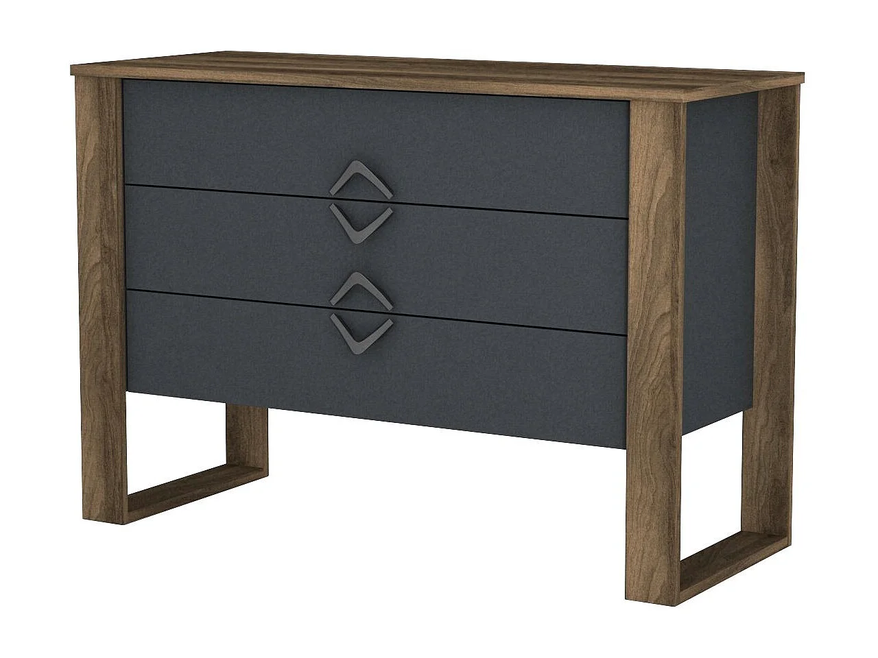 Ladekast 3 lades donker hout en antraciet Luko 110 cm