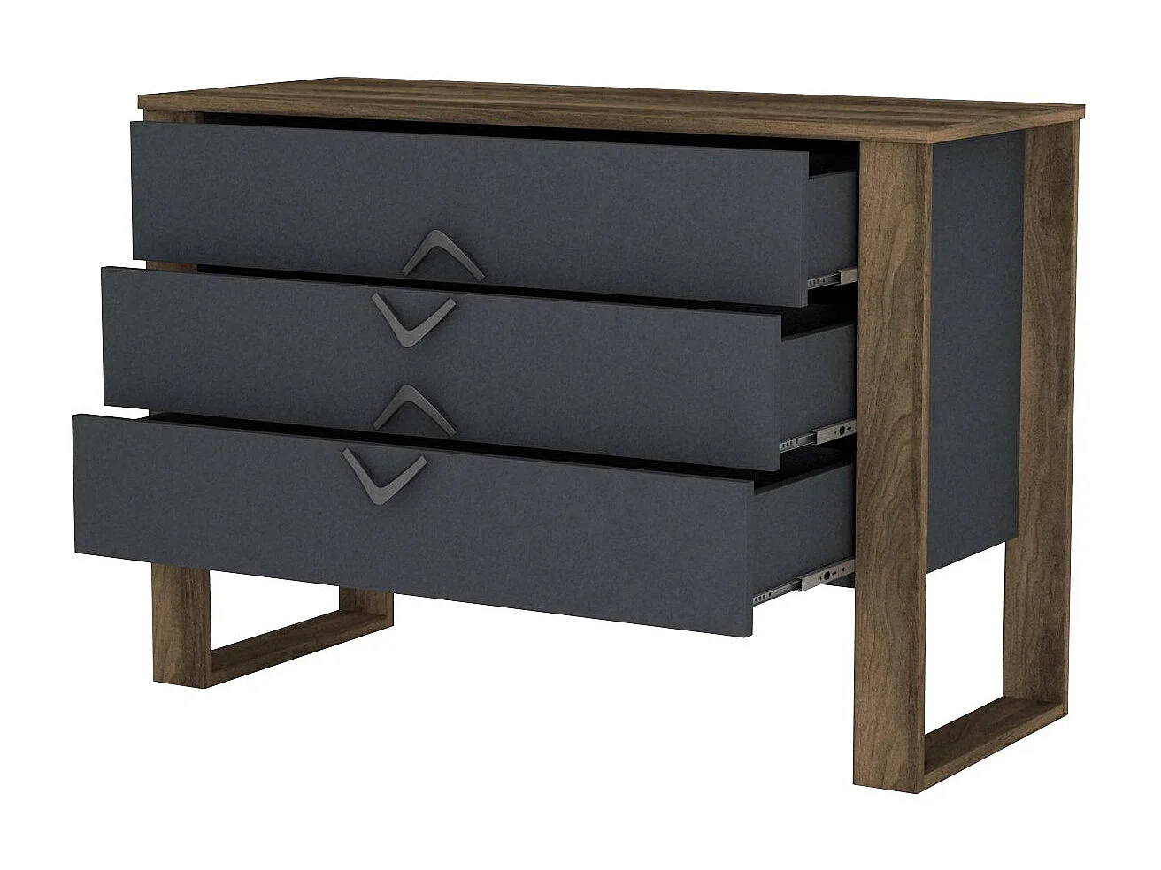 Ladekast 3 lades donker hout en antraciet Luko 110 cm