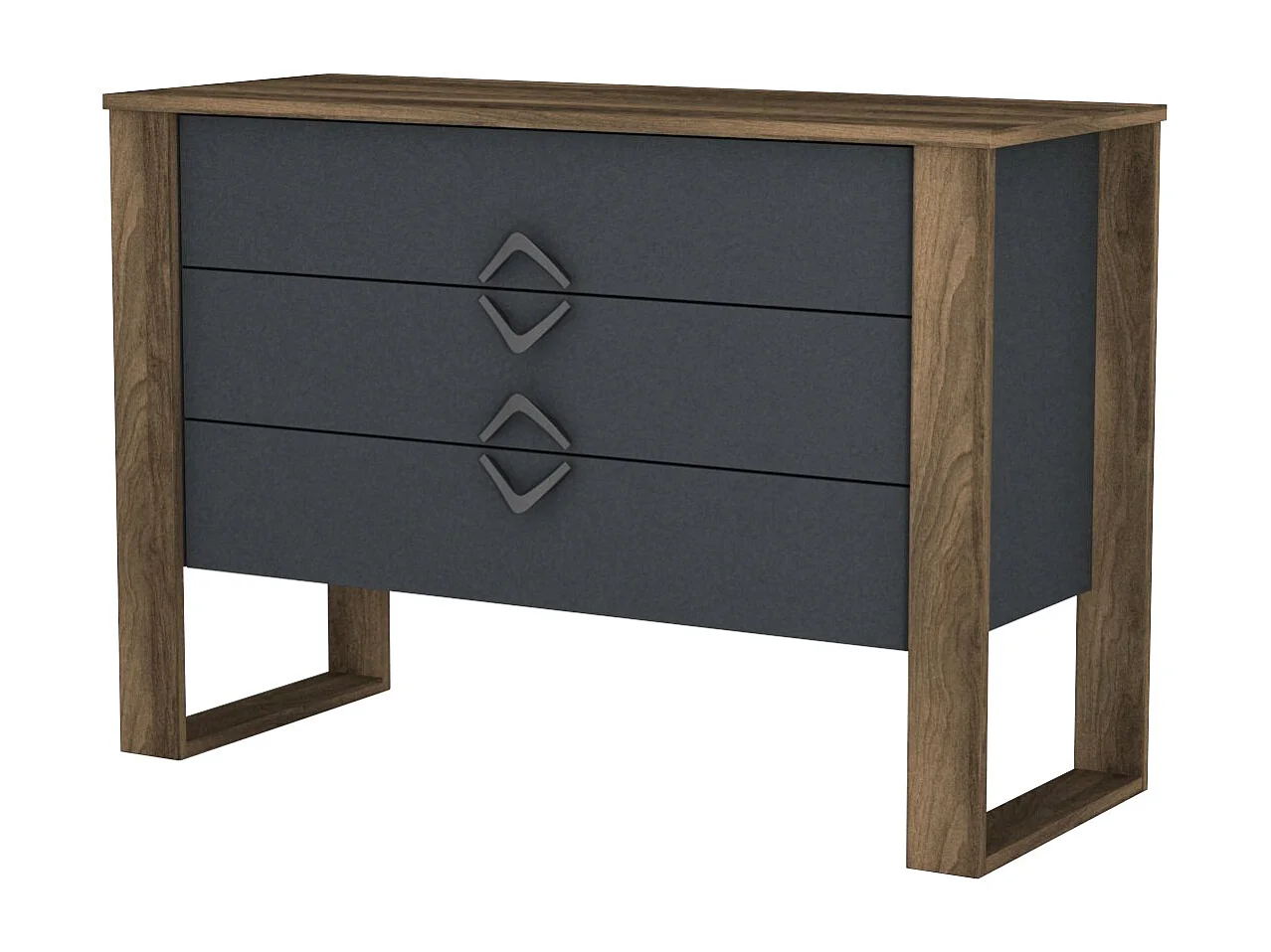 Ladekast 3 lades donker hout en antraciet Luko 110 cm