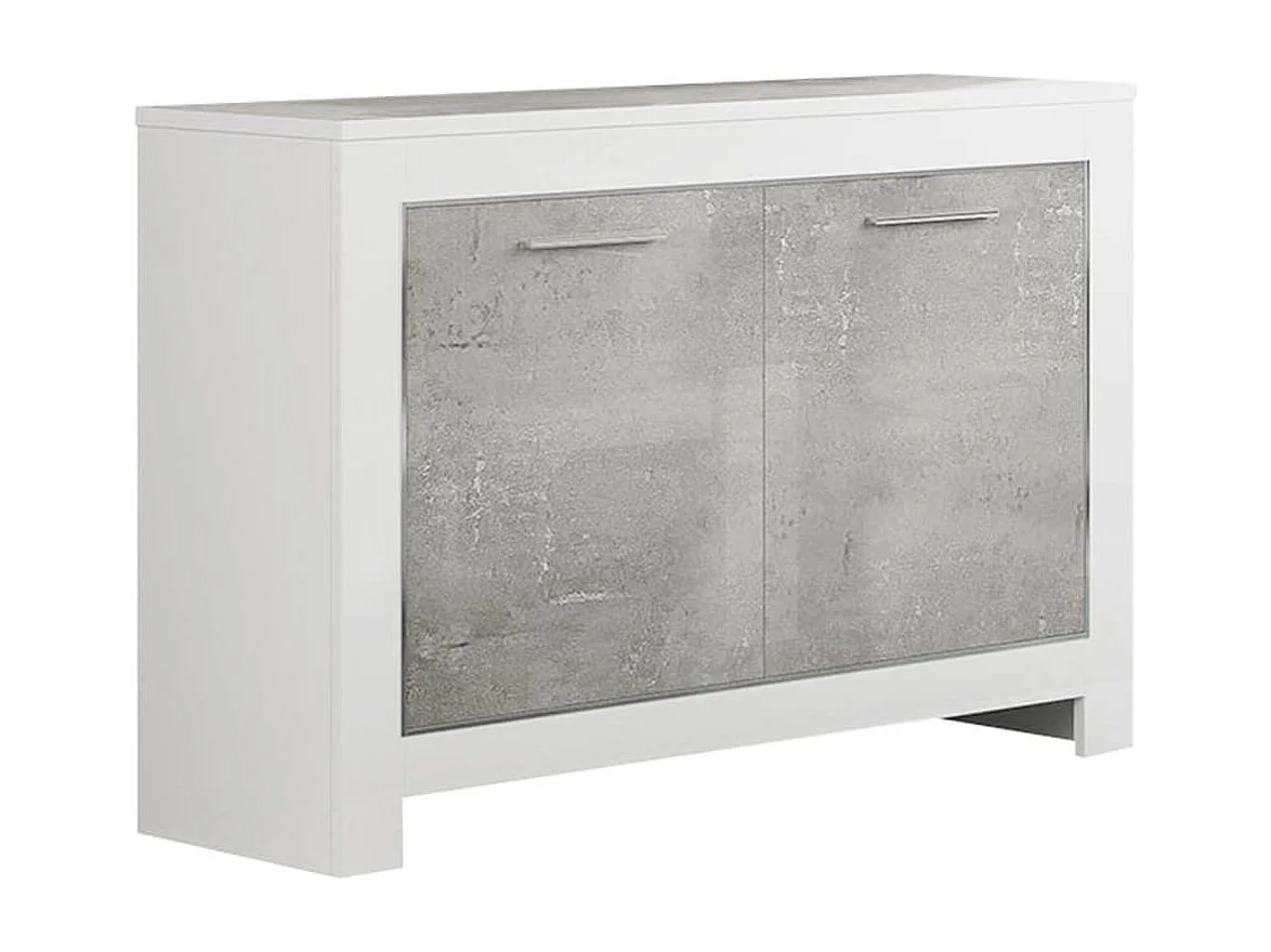 DENAE - Ensemble Salon Blanc et Gris Marbré Meuble TV + Buffet 2 Portes + Table Basse Carrée