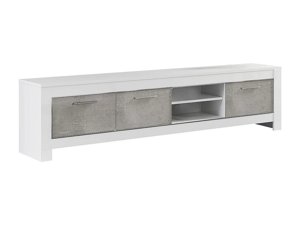 DENAE - Ensemble Salon Blanc et Gris Marbré Meuble TV + Buffet 2 Portes + Table Basse Carrée