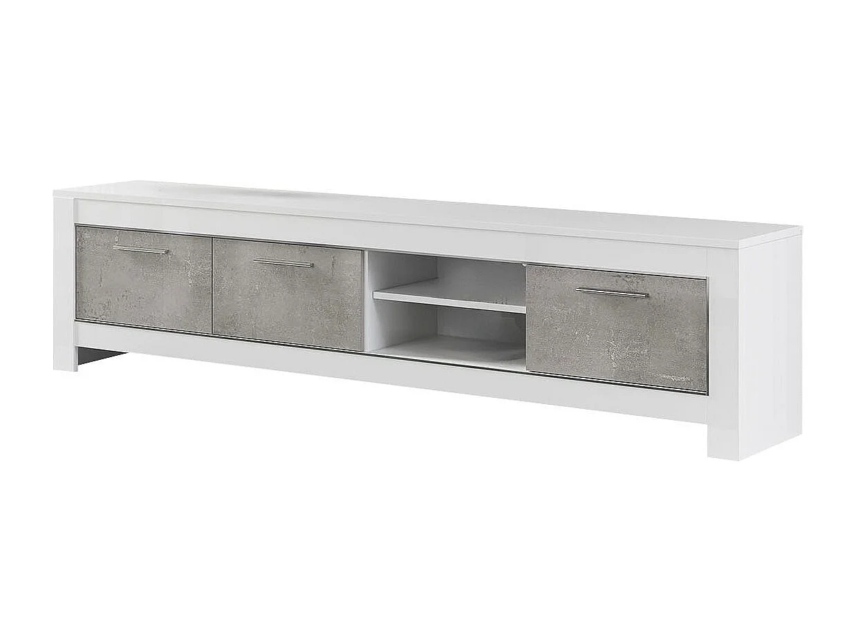 DENAE - Ensemble Salon Blanc et Gris Marbré Meuble TV + Buffet 2 Portes + Table Basse Carrée
