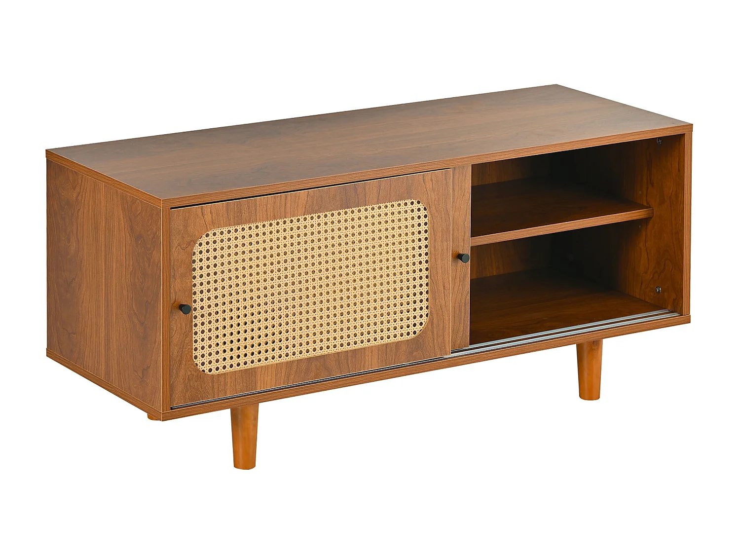 Ensemble de buffet pour salon - Commode avec 3 portes + meuble à chaussures avec portes coulissantes - Panneaux de particules - Motif en rotin - Noyer