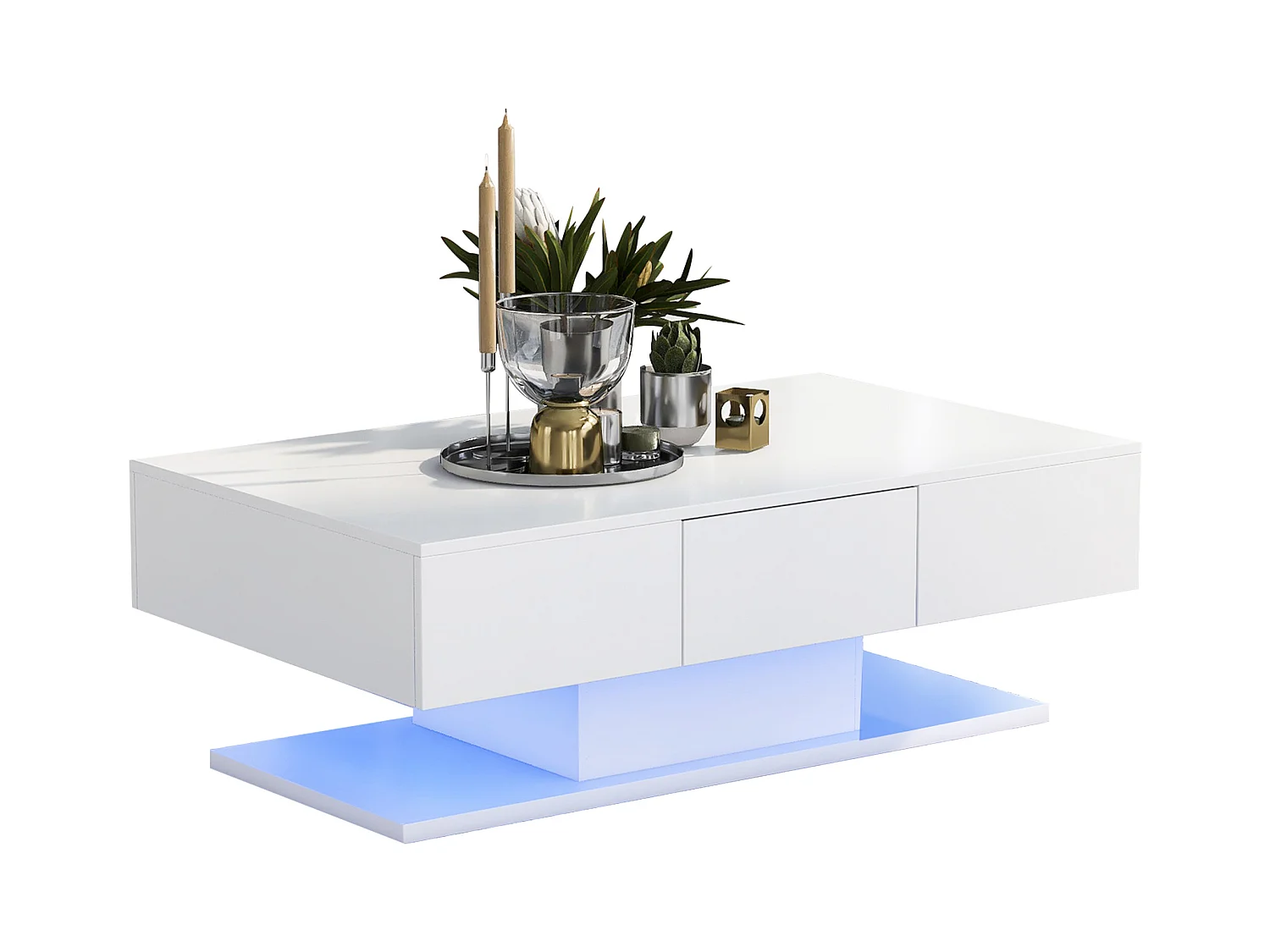 Table de basse rectangulaire avec 2 tiroirs - bois panneaux de particules - style moderne - blanc