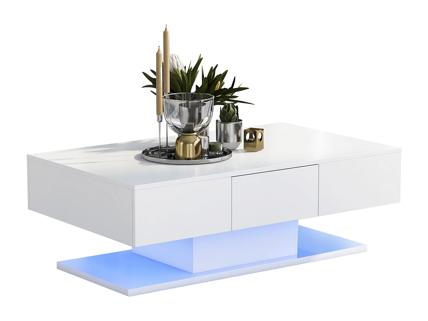 Table de basse rectangulaire avec 2 tiroirs - bois panneaux de particules - style moderne - blanc