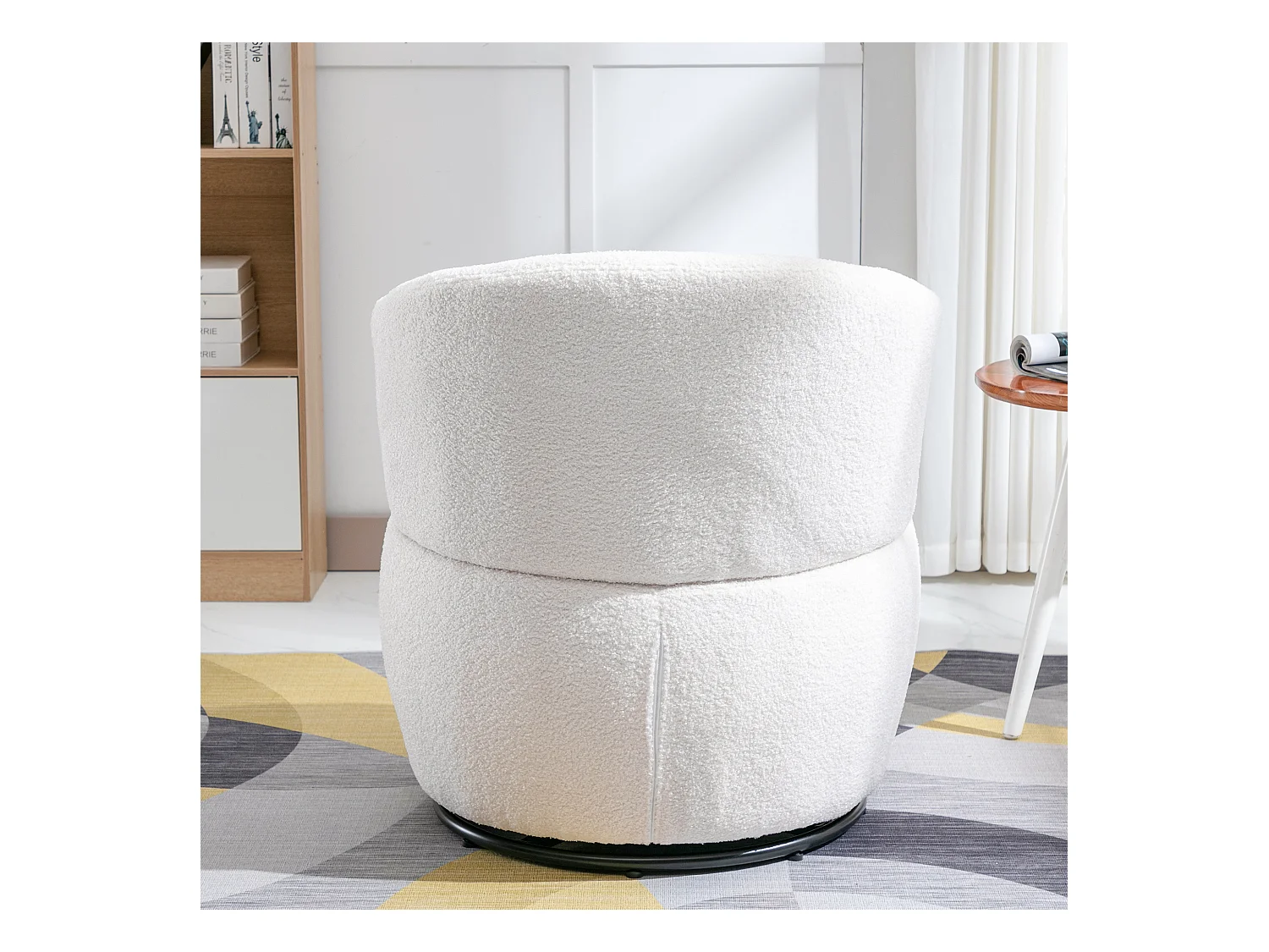 Handdraaifauteuil, stoel met lendenkussen, pluche stof, zonder armleuning, wit