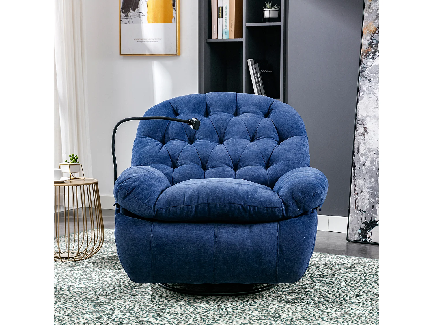 360° drehbarer Sessel, Relaxsessel mit Telefonhalter, beheizbar, gepolsterte Armlehnen und Rückenlehne, Blau
