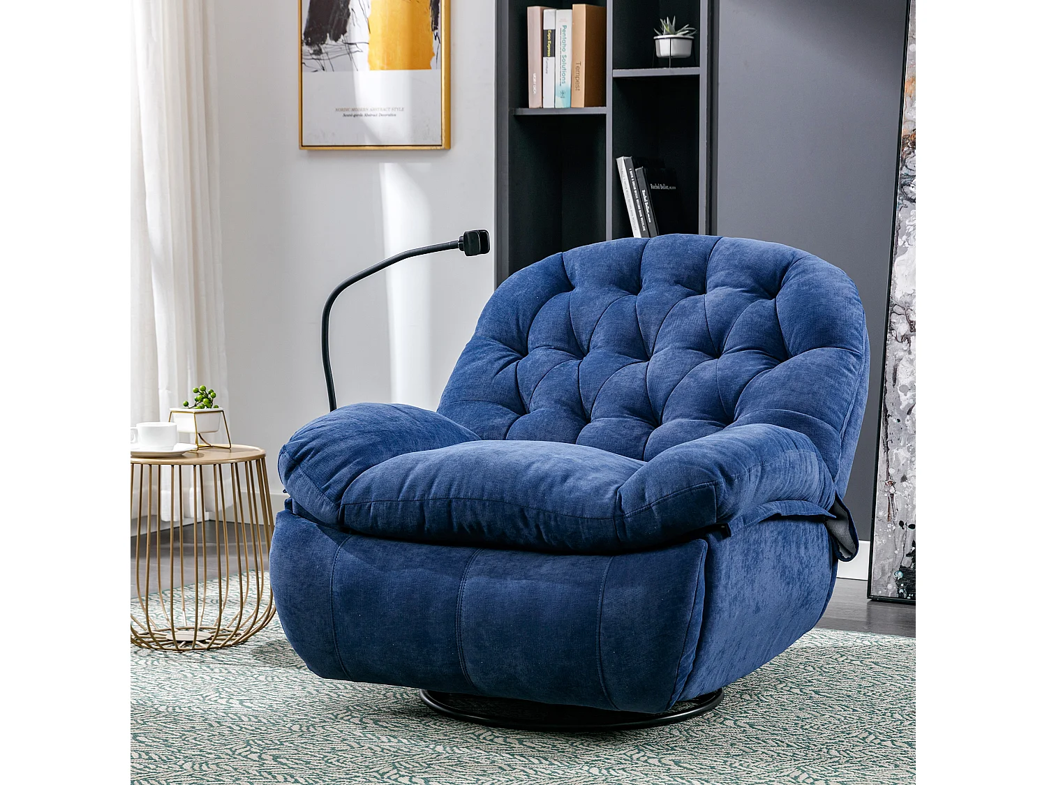 Fotel obrotowy 360° z uchwytem na telefon, podgrzewany, wyściełane podłokietniki i oparcie, niebieski