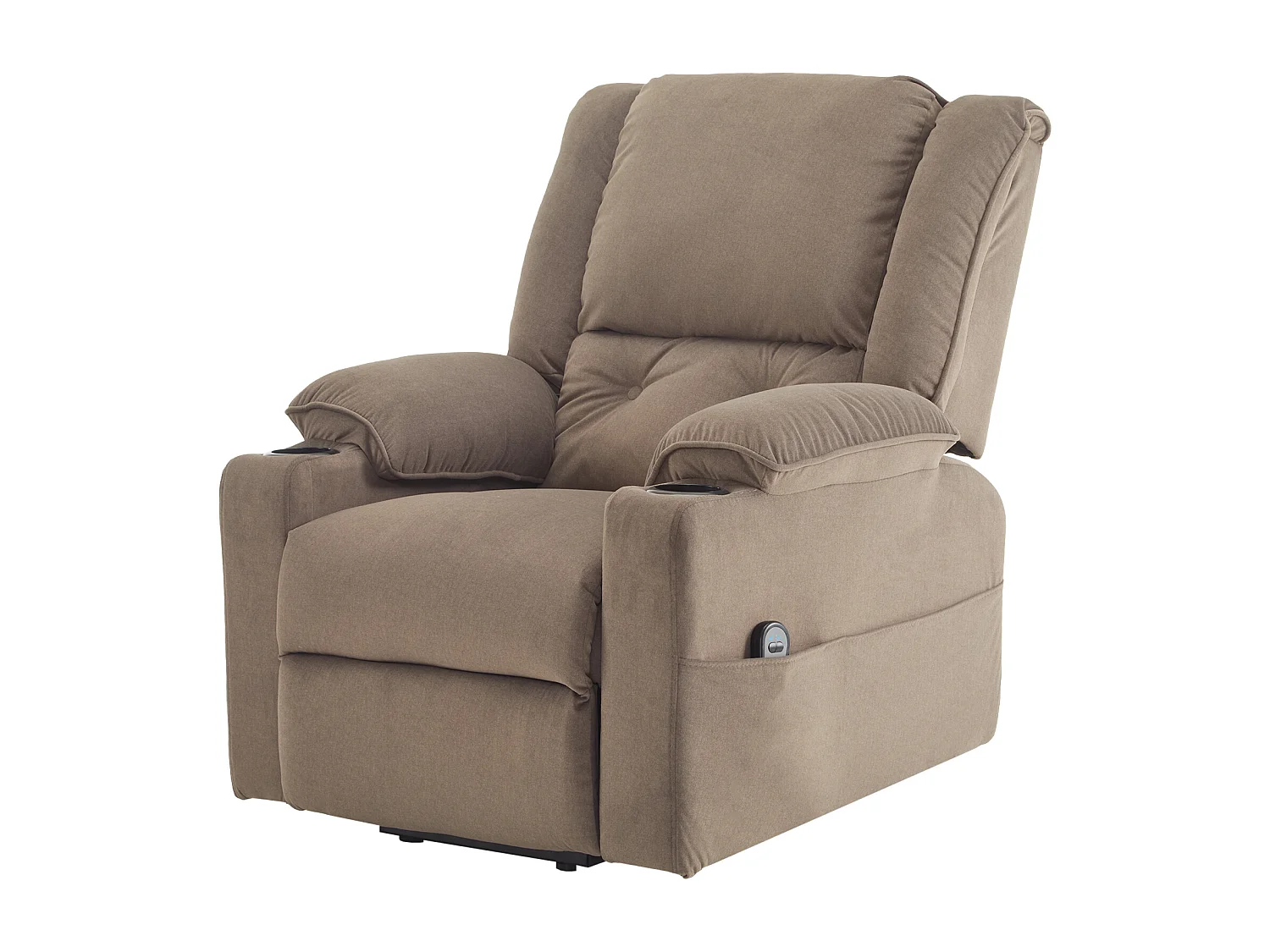 Poltrona massaggiante elettrica con 2 portabicchieri, funzione riscaldante e reclinabile, rivestita in tessuto marrone