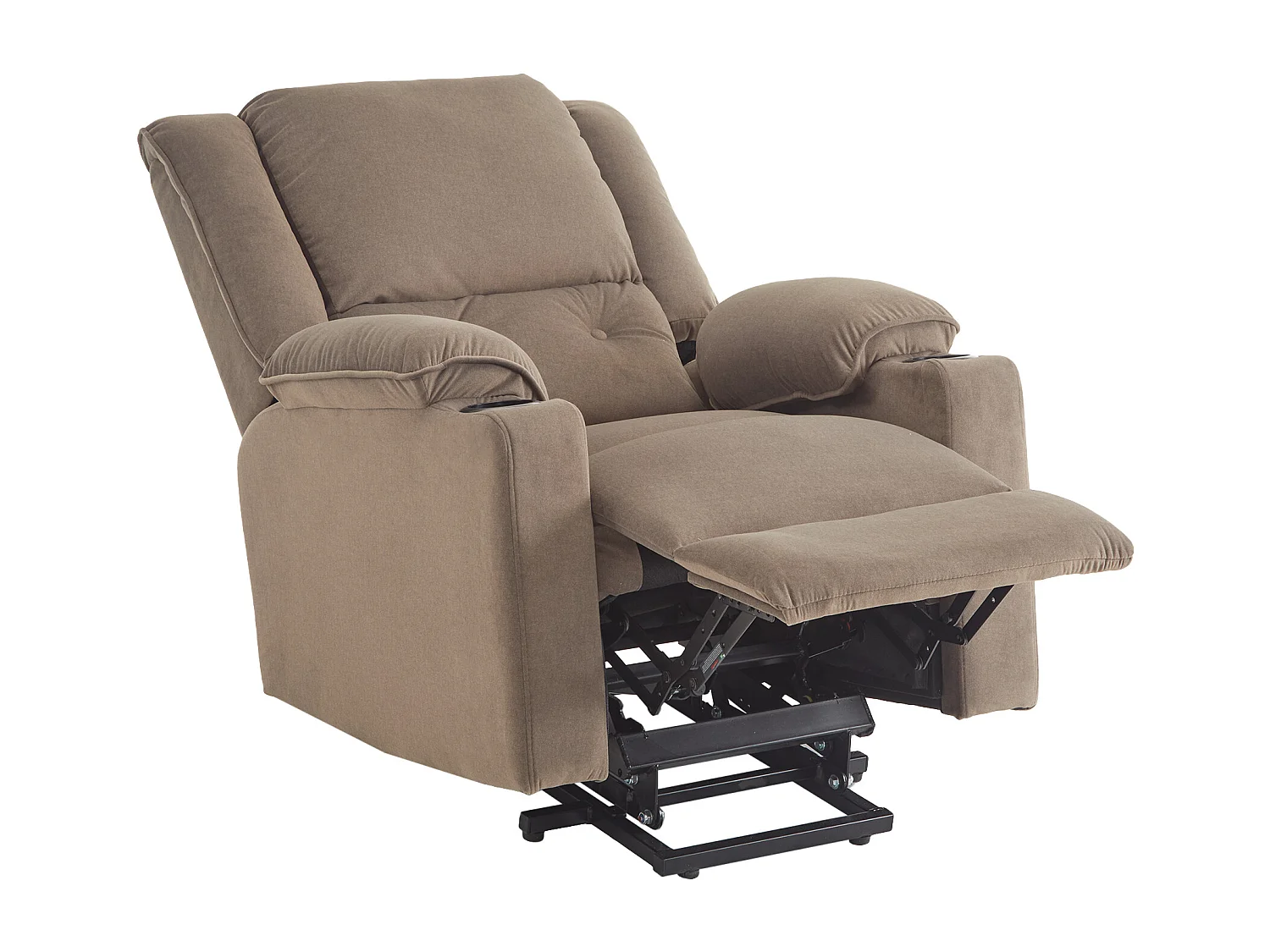 Poltrona massaggiante elettrica con 2 portabicchieri, funzione riscaldante e reclinabile, rivestita in tessuto marrone