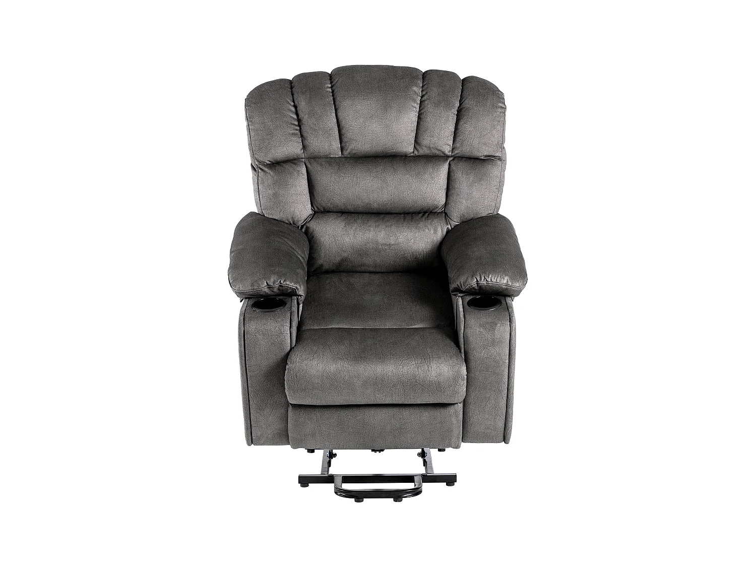 Elektrisch verstellbarer Massagesessel, Liegestuhl aus Stoff mit 2 Getränkehaltern, Seitentaschen und Fernbedienung für das Wohnzimmer, Grau