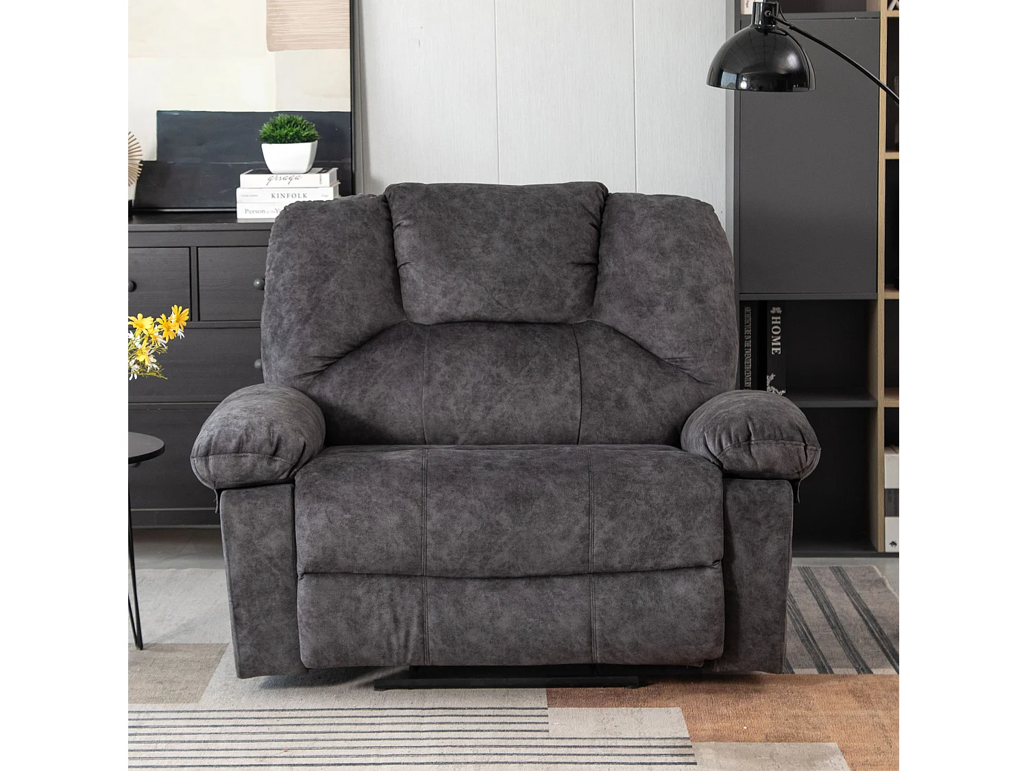 Manueller Massagestuhl mit 2 Getränkehaltern und 2 Taschen – Massage und Heizung – 115 x 68 x 105 cm – mit Stoff gepolstert – Grau