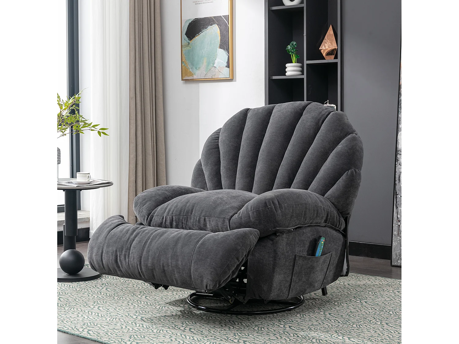 360° drehbarer Massagesessel mit 2 Taschen – Stoffgepolsterter Entspannungssessel – Grau