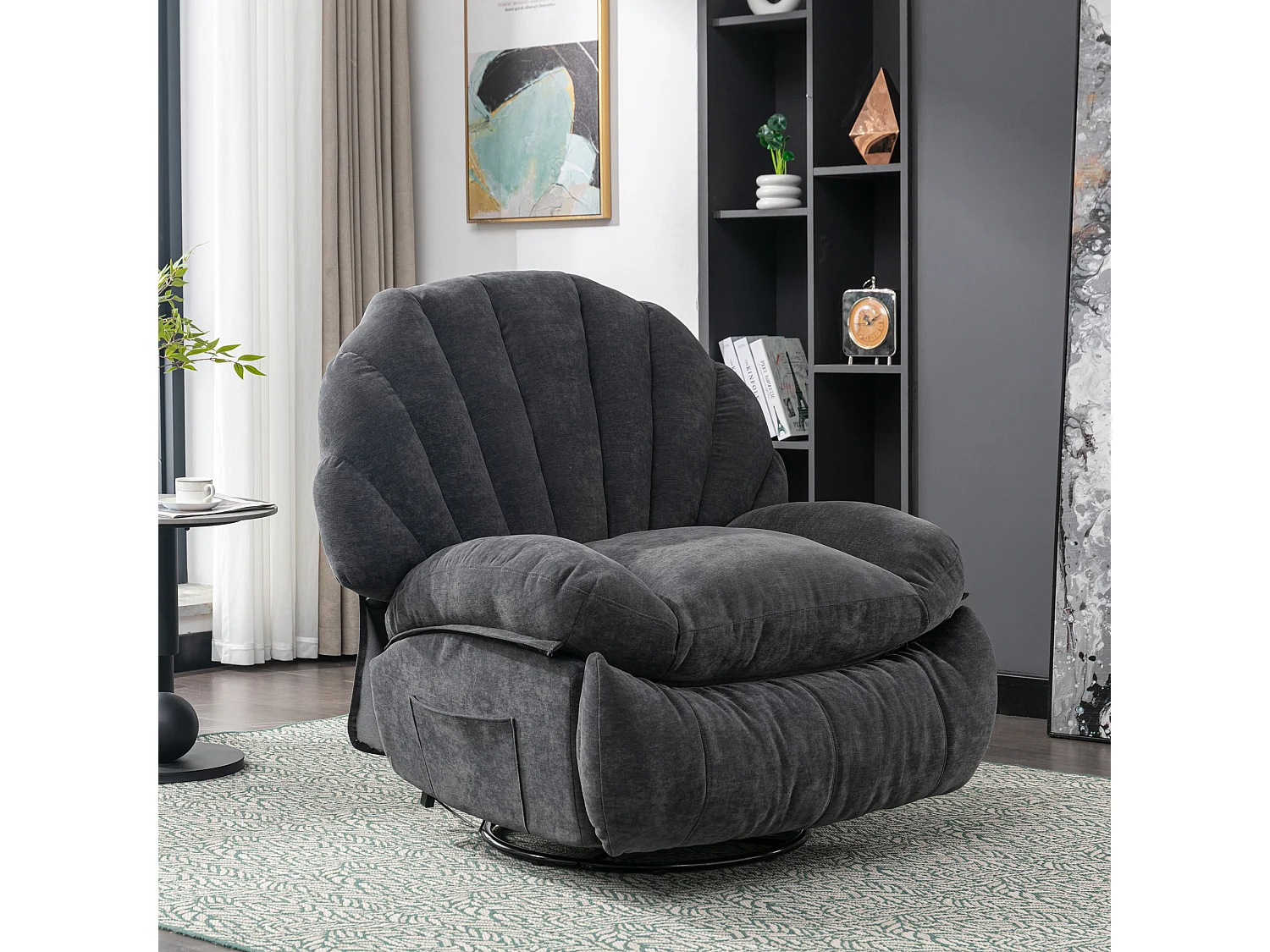 360° drehbarer Massagesessel mit 2 Taschen – Stoffgepolsterter Entspannungssessel – Grau